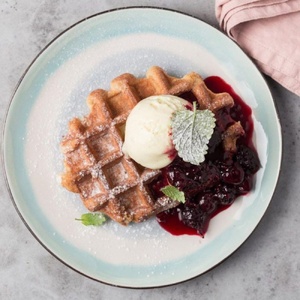 Warm waffle with ice cream