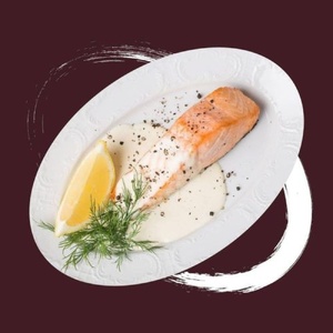 Salmon steak with cream sauce