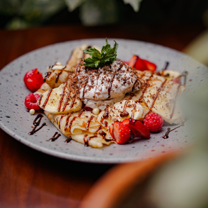 Pancakes with banana and chocolate