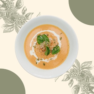 Pumpkin cream soup with shrimps