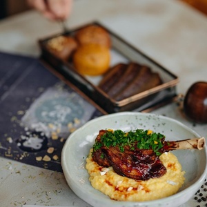 Lamb shank with corn polenta