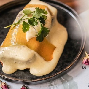 Egg benedict with chicken fillet